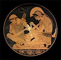 Achille s'occupe de Patrocle, blessé au combat
