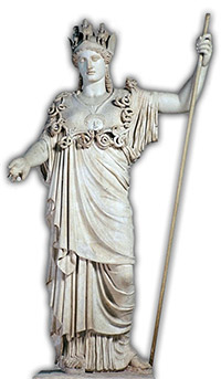 Athéna, déesse de la guerre, de la sagesse, des artisans, des artistes et des maîtres d'écoles.